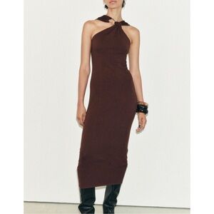Elegant Brown Halter Dress